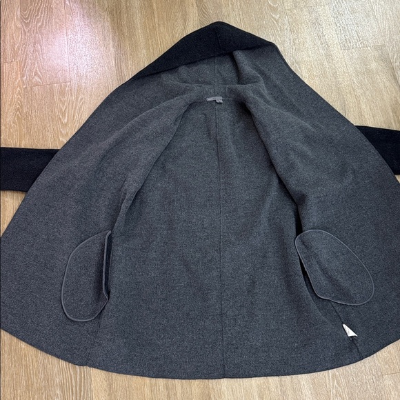 Vince Black & Gray Double Face Open Drape Hooded Wool Coat size Medium - Picture 7 of 10